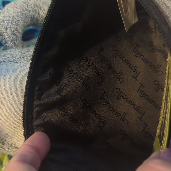 Tignanello Wristlet Canvas / Wallet / Black Plaid Green Leather Strap & Trim - Picture 8 of 8